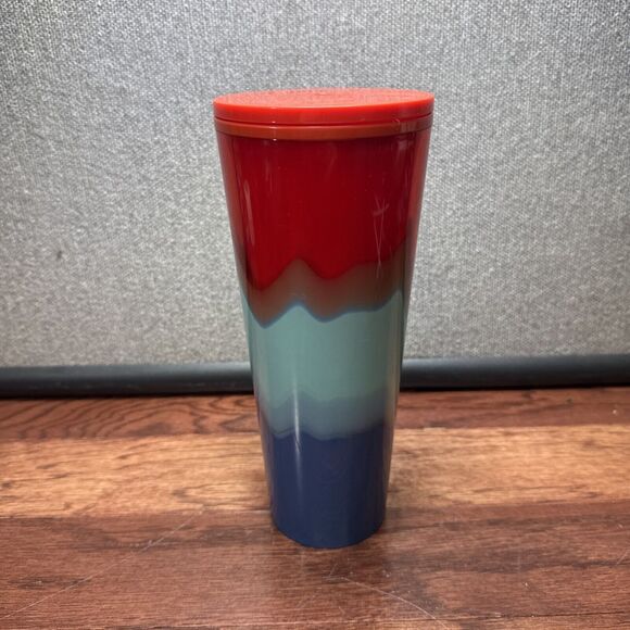 Starbucks Summer 2021 Color Wave Red Aqua Blue 24oz Venti Cold Cup Tumbler - Picture 3 of 4